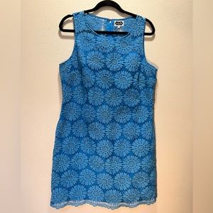 Mud Pie Blue Embroidered Flowers Mini Dress Women L (12-14)